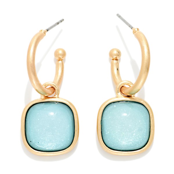 Linked Metal Tone Hoop Earring With Square Glitter Acetate Drop Detail

- Approximately 1.05" L  