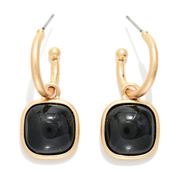 Linked Metal Tone Hoop Earring With Square Glitter Acetate Drop Detail

- Approximately 1.05" L  