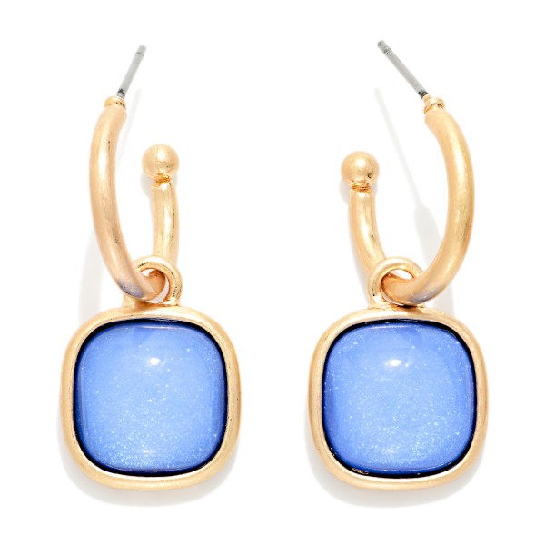 Linked Metal Tone Hoop Earring With Square Glitter Acetate Drop Detail

- Approximately 1.05" L  