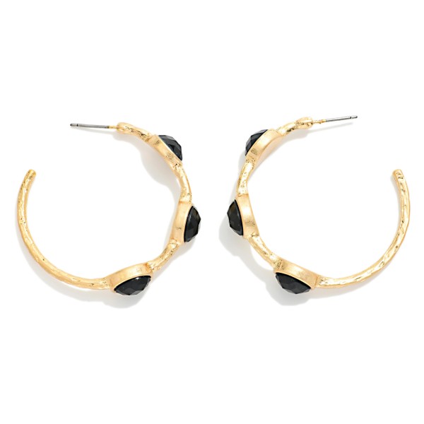 Metal Tone Hoop Drop Earring Featuring Glitter Acetate Oval Stations 

- Approximately 1.50" D 