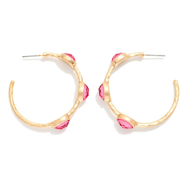 Metal Tone Hoop Drop Earring Featuring Glitter Acetate Oval Stations 

- Approximately 1.50" D 