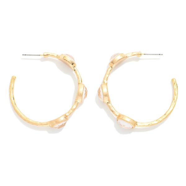 Metal Tone Hoop Drop Earring Featuring Glitter Acetate Oval Stations 

- Approximately 1.50" D 