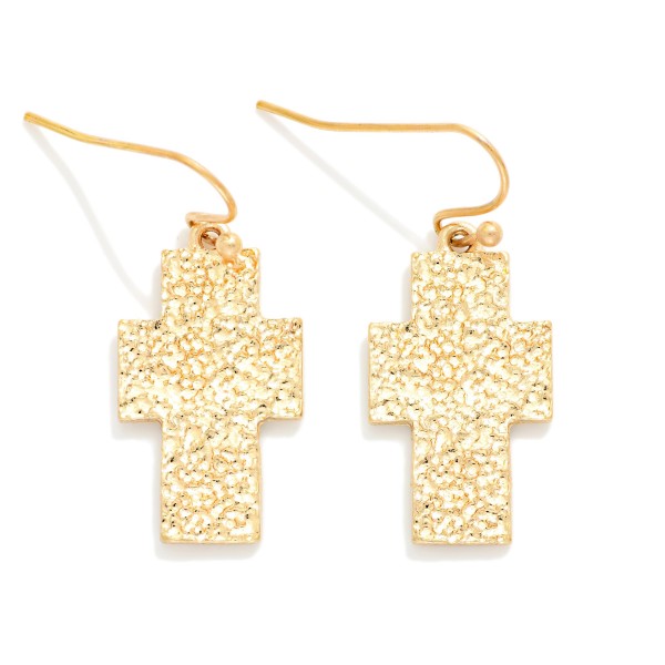 Textured Metal Cross Drop Earrings 

- Approximately 1" L