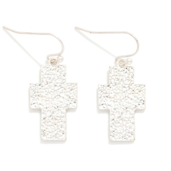 Textured Metal Cross Drop Earrings 

- Approximately 1" L