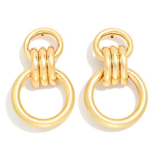 Metal Tone Linked Hoop Door Knocker Post Drop Earrings 

- Approximately 1.5