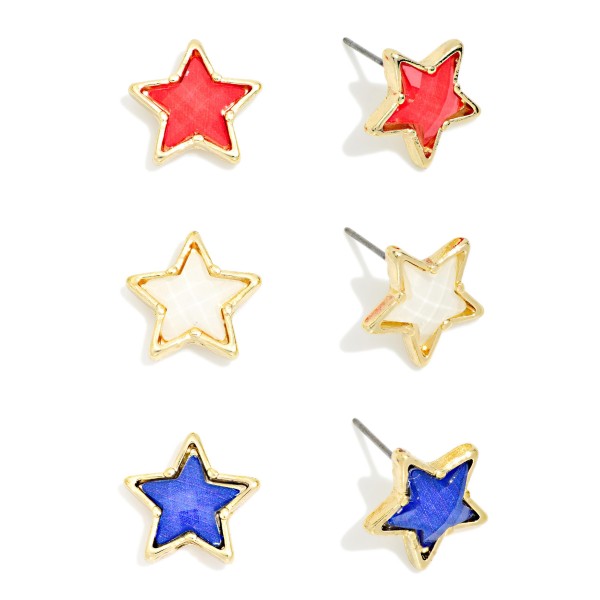 Set Of Three Americana Star Stud Earrings 

- Approximately .5" L