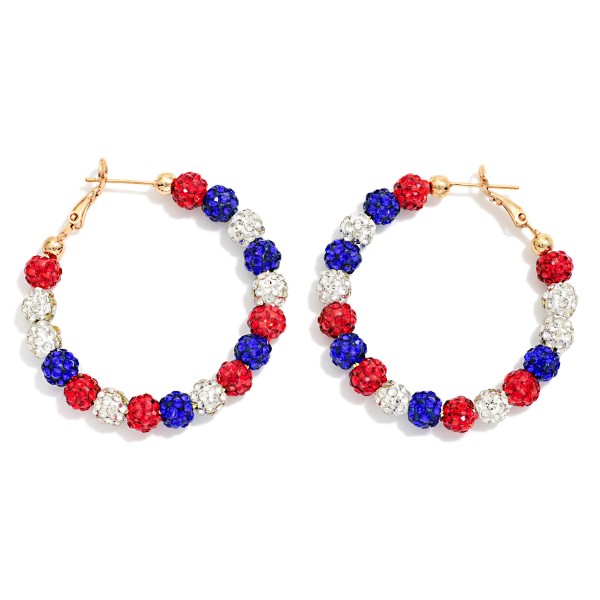 Pave Rhinestone Bead Beaded Hoop Earrings 

- Approximately 1.5" D