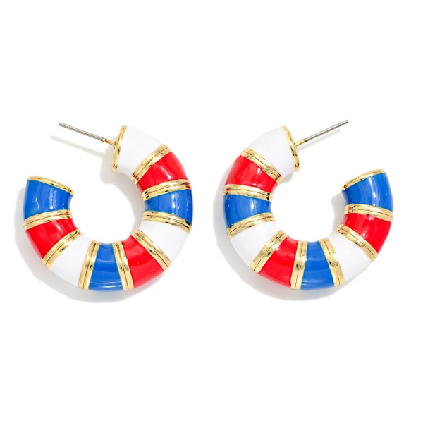 Metal Tone & Enamel Americana Stripe Hoop Earrings 

- Approximately .75" D