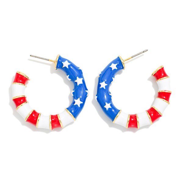 Enamel Americana Hoop Earrings 

- Approximately .75" D