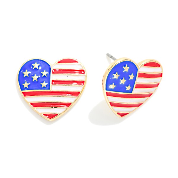 Enamel Americana Hearts Stud Earrings 

- Approximately .5" L