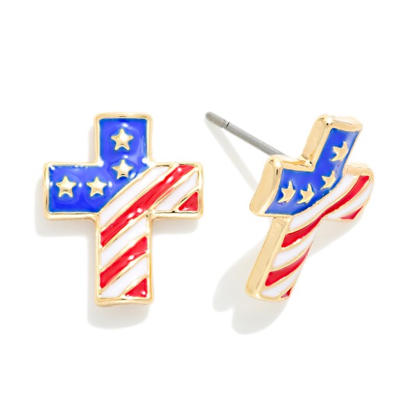 Enamel Americana Cross Stud Earrings 

- Approximately .5" L