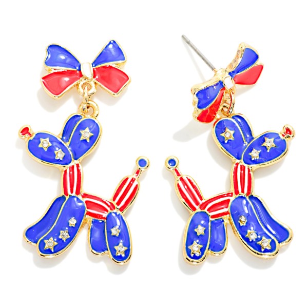 Enamel Americana Bow & Balloon Animal Post Drop Earrings 

- Approximately 1.5" L
