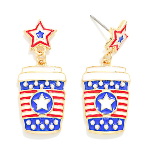 Enamel Americana Star & Coffee Cup Post Drop Earrings 

- Approximately 1.5" L