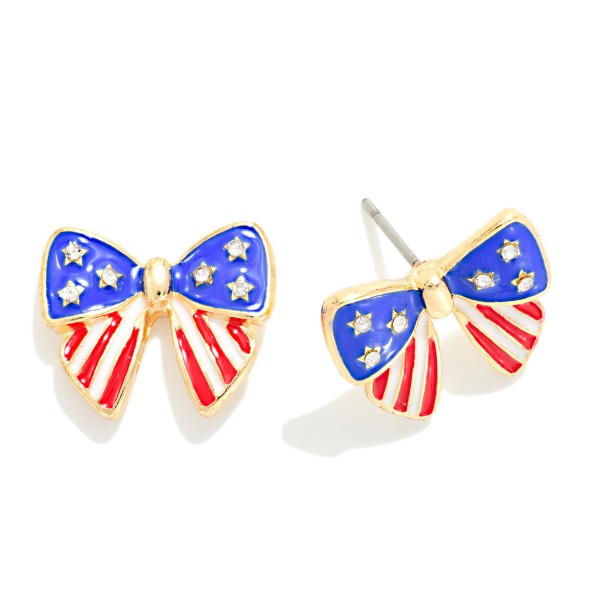 Enamel Americana Bows Stud Earrings 

- Approximately .5" L