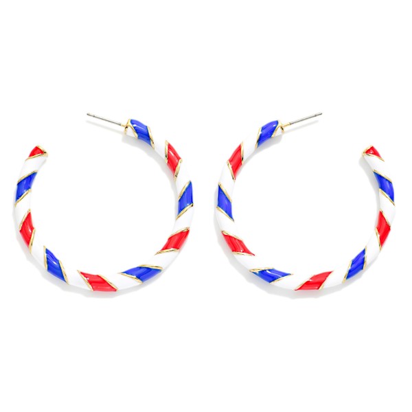 Large Enamel Americana Hoop Earrings 

- Approximately 1.5" D