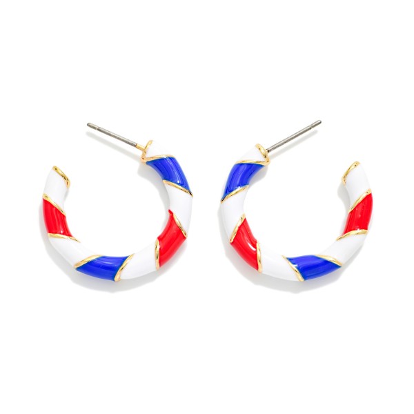Enamel Americana Hoop Earrings 

- Approximately .75" D