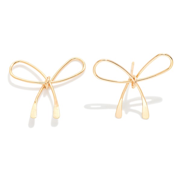 Metal Tone Wire Bow Stud Earrings 

- Brass Base 
- Approximately 1" L