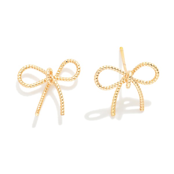 Textured Metal Bow Stud Earrings 

- Brass Base 
- Approximately .75" L