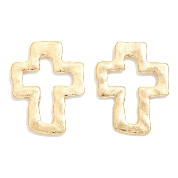 Hammered Metal Holly Cross Post Drop Earrings 

- Gold Dipped
- Approximately 1.5" L