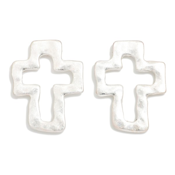 Hammered Metal Holly Cross Post Drop Earrings 

- Gold Dipped
- Approximately 1.5" L