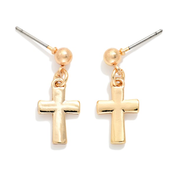 Cross & Metal Tone Ball Post Drop Earrings 

- Gold Dipped
- Approximately .75" L