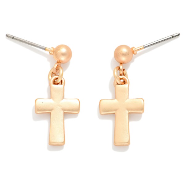 Cross & Metal Tone Ball Post Drop Earrings 

- Gold Dipped
- Approximately .75" L