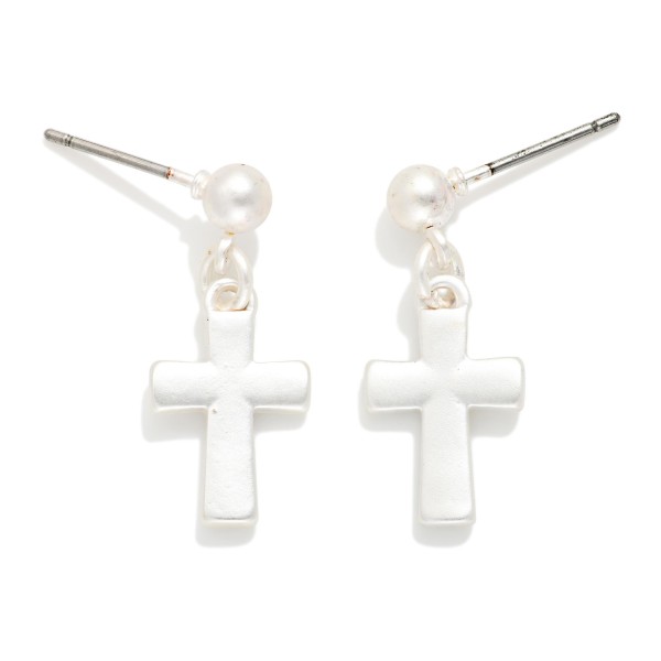 Cross & Metal Tone Ball Post Drop Earrings 

- Gold Dipped
- Approximately .75" L