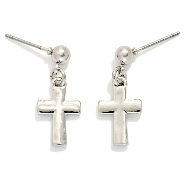 Cross & Metal Tone Ball Post Drop Earrings 

- Gold Dipped
- Approximately .75" L