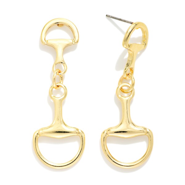 Metal Tone Linked Horsebits Post Drop Earrings 

- Gold Dipped 
- Approximately 1.5" L