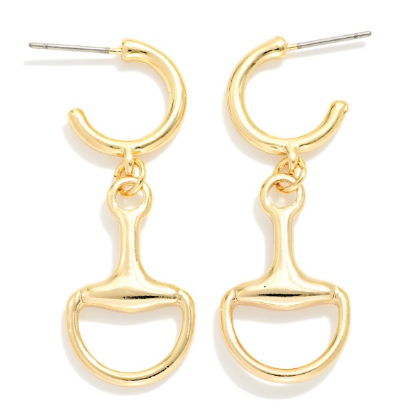 Metal Horsebit And Linked Hoop Drop Earring 

- Approximately 1.5" L 
- Gold Tone 
- Hypoallergenic 