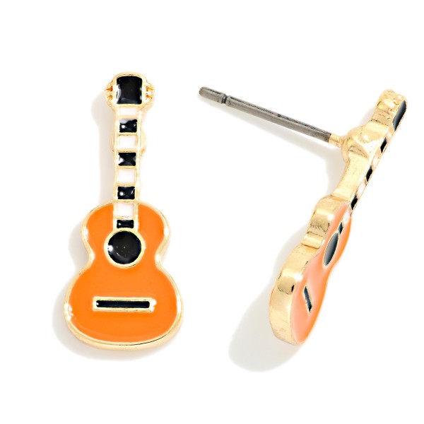 Enamel Guitar Post Drop Earrings 

- Approximately .75" L