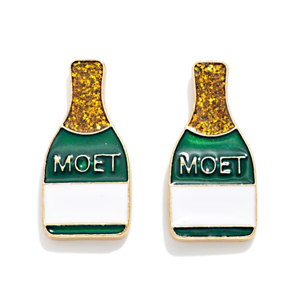 Glitter Enamel Champagne Bottle Post Drop Earrings 

- Approximately .75" L