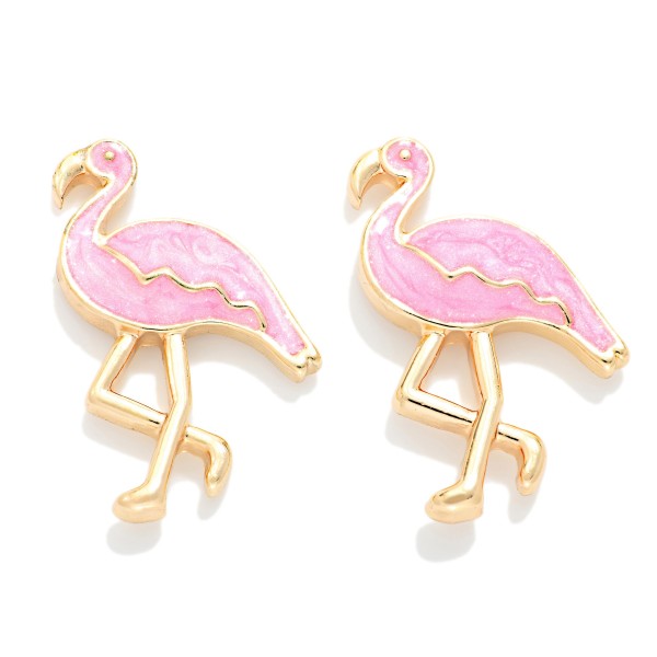 Enamel Flamingo Drop Earrings 

- Approximately .75" L