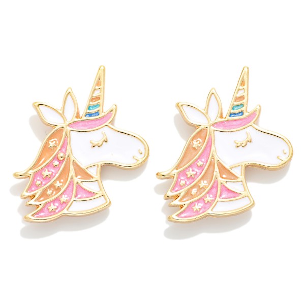 Enamel Unicorn Post Drop Earrings 

- Approximately .75" L