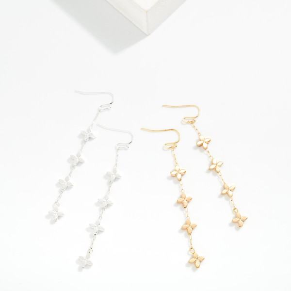 Chain Link Drop Earrings With Metal Tone Clover Stations 

- Approximately 3" L