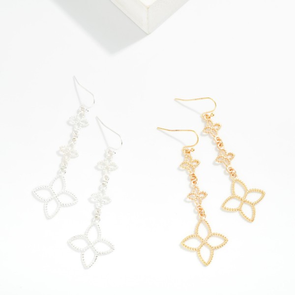 Linked Textured Metal Clovers Drop Earrings 

- Approximately 2.25" L