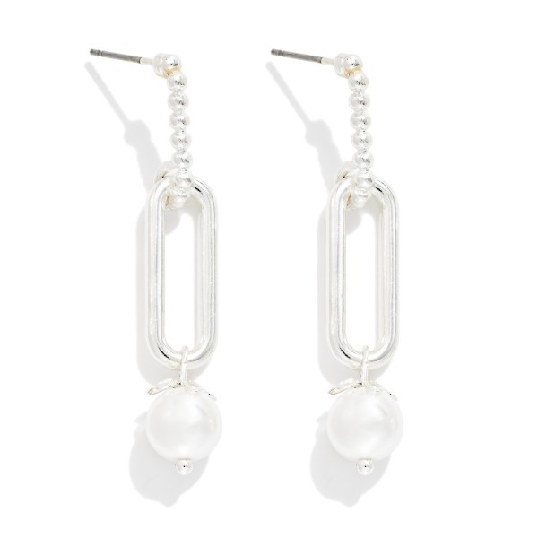 Metal Tone Bubble Bar & Linked Oval Post Drop Earrings With Pearl Detail 

- Approximately 1.5" L