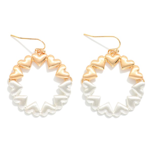 Linked Brushed Metal Hearts Drop Hoop Earrings 

- Approximately 1.5" L