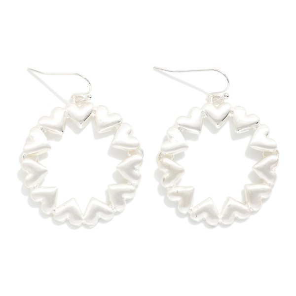 Linked Brushed Metal Hearts Drop Hoop Earrings 

- Approximately 1.5" L