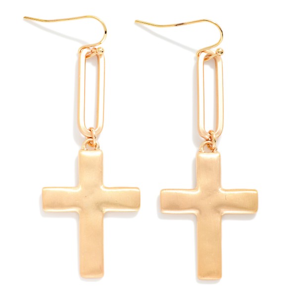 Metal Tone Oval & Cross Drop Earrings 

- Approximately 2" L