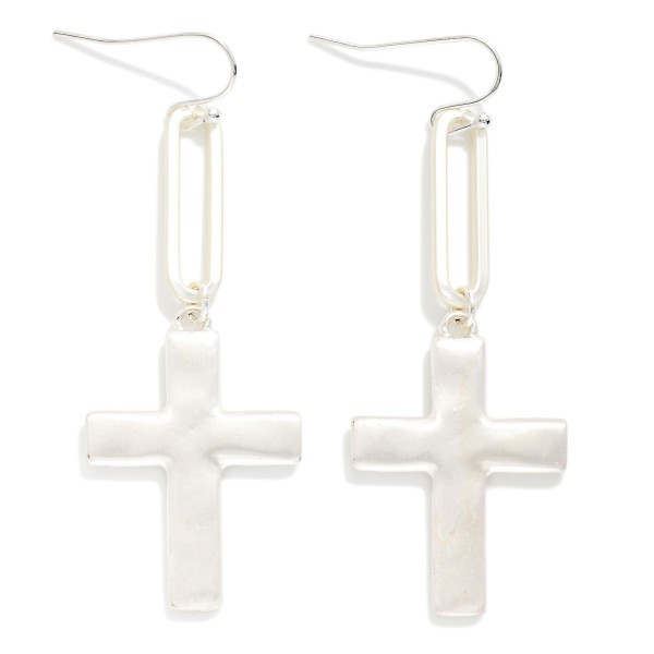 Metal Tone Oval & Cross Drop Earrings 

- Approximately 2" L