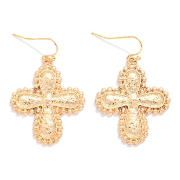 Textured Metal Rounded Cross With Metal Tone Studded Edges 

- Approximately 1.5" L