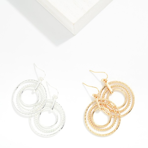 Nesting Metal Hoops Drop Earrings 

- Approximately 2" L