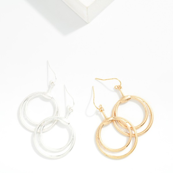 Nesting Metal Tone Hoops Drop Earrings 

- Approximately 2" L
