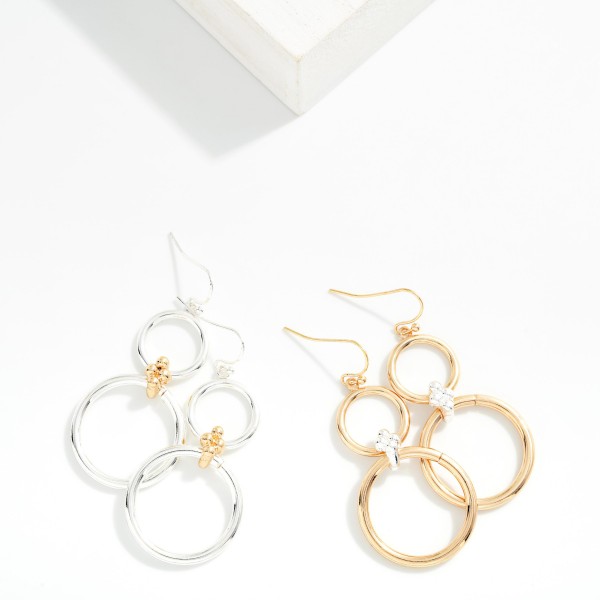 Linked Metal Tone Hoops Drop Earrings With Bubble Diamond Link 

- Approximately 2" L 