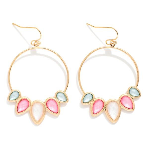 Metal Tone Drop Hoop Earrings With Acetate Teardrop Details 

- Approximately 2" L