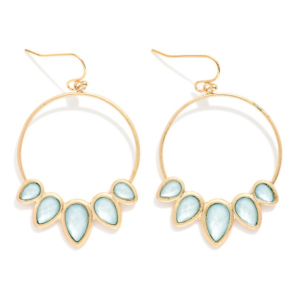 Metal Tone Drop Hoop Earrings With Acetate Teardrop Details 

- Approximately 2" L