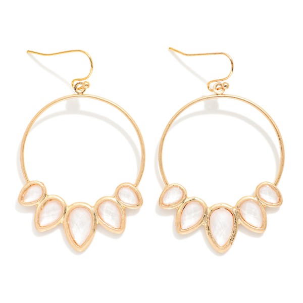 Metal Tone Drop Hoop Earrings With Acetate Teardrop Details 

- Approximately 2" L