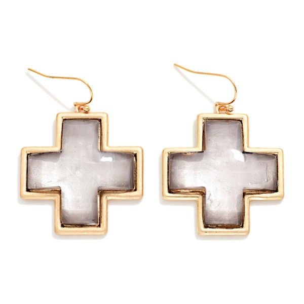 Cross Glass Crystal Drop Earring Featuring Metal Tones 

- Approximately 1.75" L 