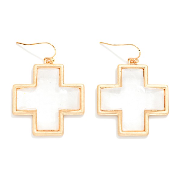 Cross Glass Crystal Drop Earring Featuring Metal Tones 

- Approximately 1.75" L 